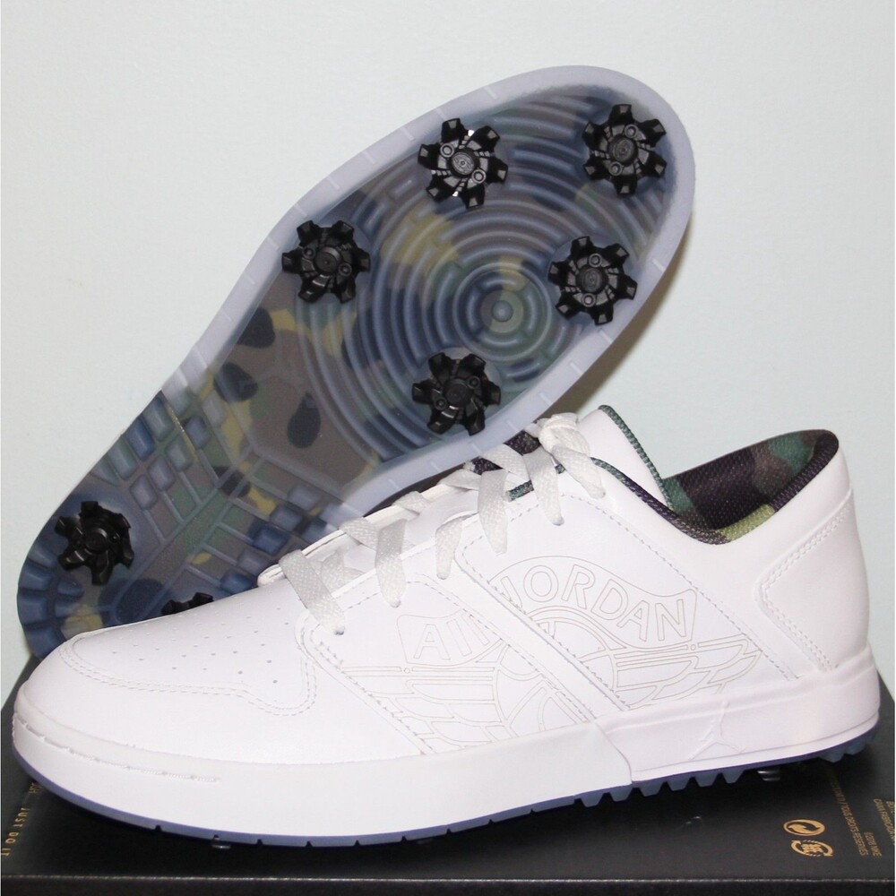 Jordan Nu Retro 1 Low Golf Shoes Men 8.5 Triple White Camo Waterproof